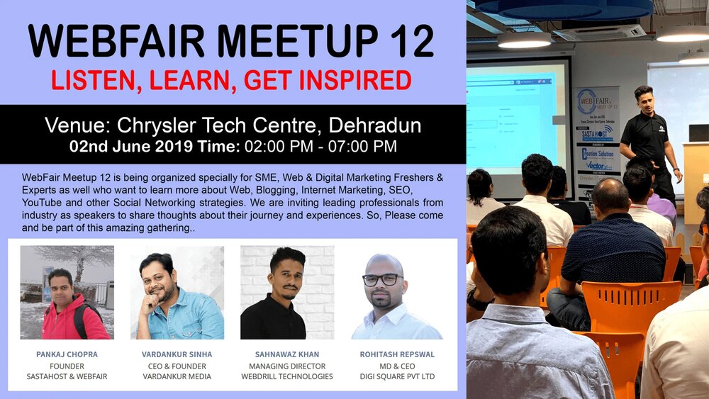 Sahnawaz Khan speaking at WebFair Meetup 12, Chrysler Tech Centre, Dehradun